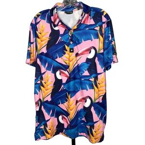 Bad Birdie Golf Polo Shirt‎ Men's Small Toucan Performance Stretch Short Sleeve